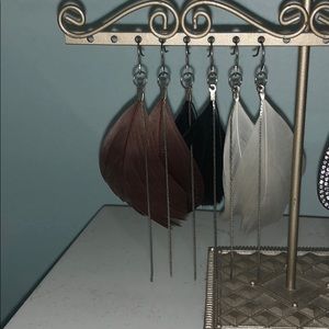 set of three feather earrings